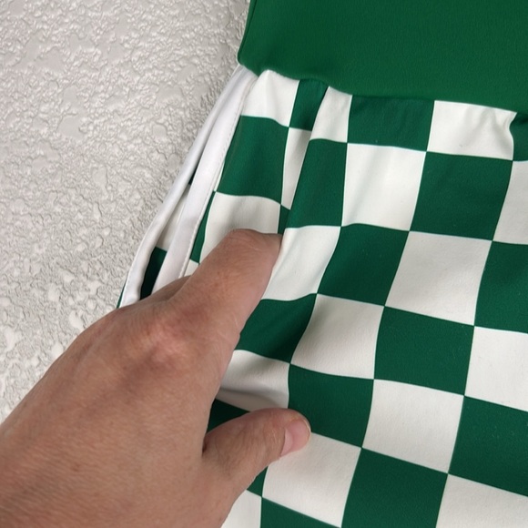 80's Style Summer Drawstring Green & White Checked Summer Shorts Size XL - Picture 3 of 5